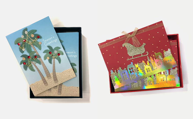 グリーティングカード＄7.97〜、グリーティングカードBOX入り（12枚）＄32.95<br />
