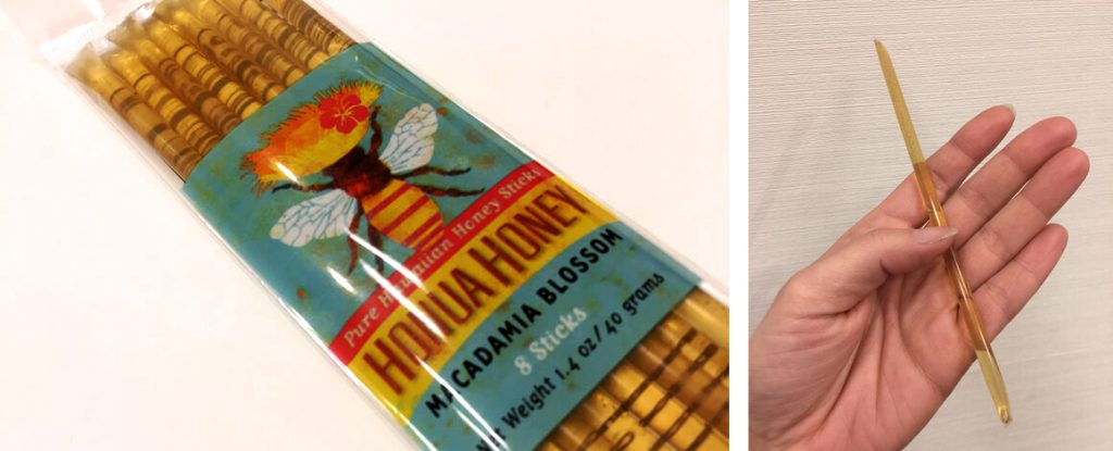 珍しいスティックタイプのハチミツ　<br />
HONUA HONEY ハニー・マカデミア・ブロッサム　＄3.29