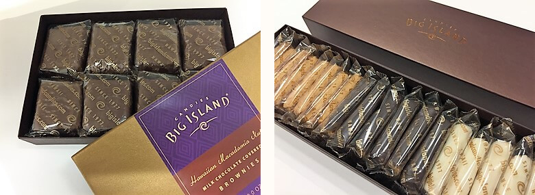 1977年ハワイ島ヒロ地区で創業。ビッグ・アイランド・キャンディーズの「ショートブレッド」＄16.75（左）、「ブラウニー」＄13.00（右）