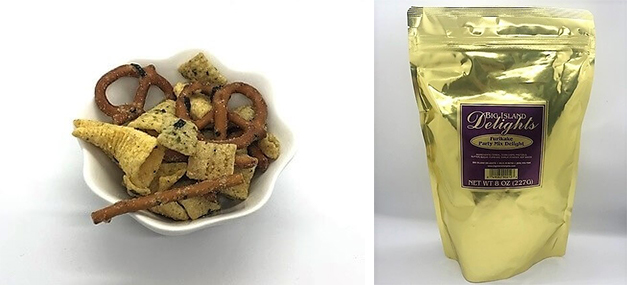 甘さとしょっぱさのバランスが程よいビッグ・アイランド・デライツの「Furikake Party Mix Delight」ワード・ビレッジ・ショップ１階またはヒロの本店にて＄7.95 （8 oz.）