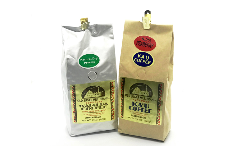 オールド・シュガー・ミル・ブランド（左）ワイアルア・コーヒー・ナチュラル・プロセス$21.50（右）カウ・ピーベリー・コーヒー$35.95