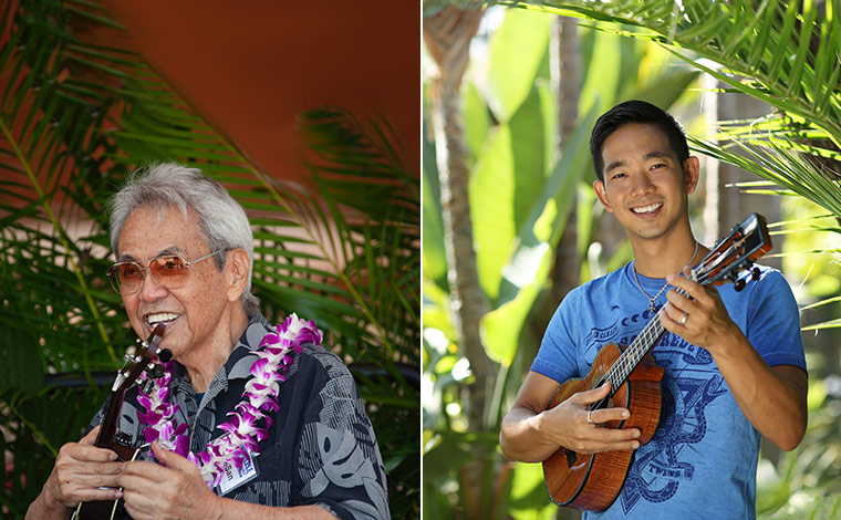 左から、オータサン、ジェイク・シマブクロ<br />
写真提供：Ukulele Festival Hawaii