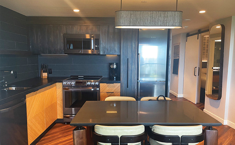 モダンなキッチンでは、テイクアウトの料理を温めるのはもちろん本格的な調理もできます