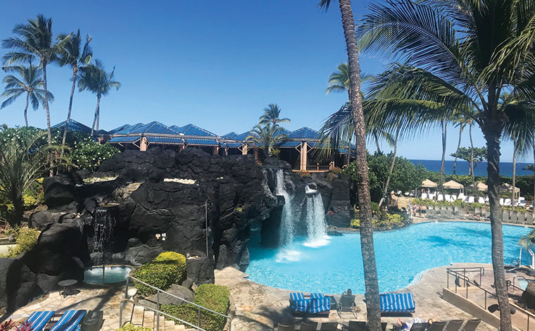 コナ・プールには滝やウォータースライダーがあります