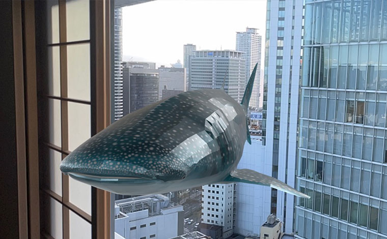 窓からお部屋に入ってくるARジンベエザメ