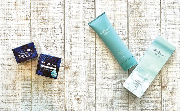 右　海のオールインワンジェル3,080円　/　左　モズクスリーピングパック　2,860円<br />
写真提供：ヒルトン沖縄瀬底リゾート