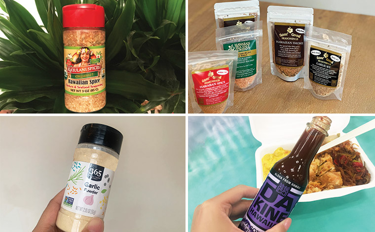 左下 ホールフーズマーケットオリジナルのガーリックパウダー　<br />
右上 スタッフおすすめの調味料