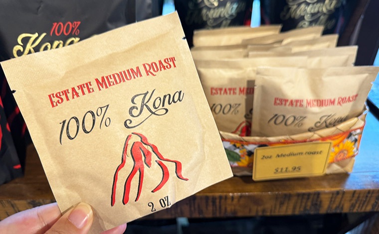 お試し用に2ozのコナコーヒー（11.95ドル）も購入できる 
