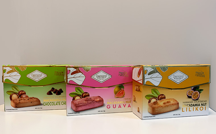 ハワイアンショートブレッドクッキー左からチョコレートチップ、グアバ、リリコイ　各4.99ドル